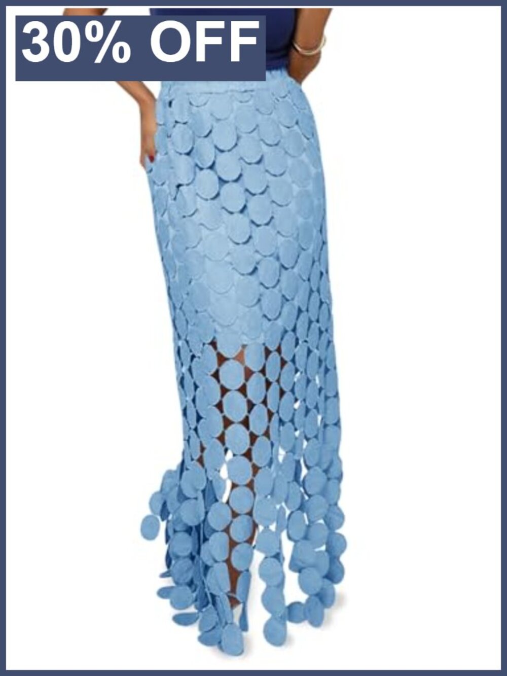 Hollow Out Maxi Skirt Boho Fringe Hem Summer Long Skirt